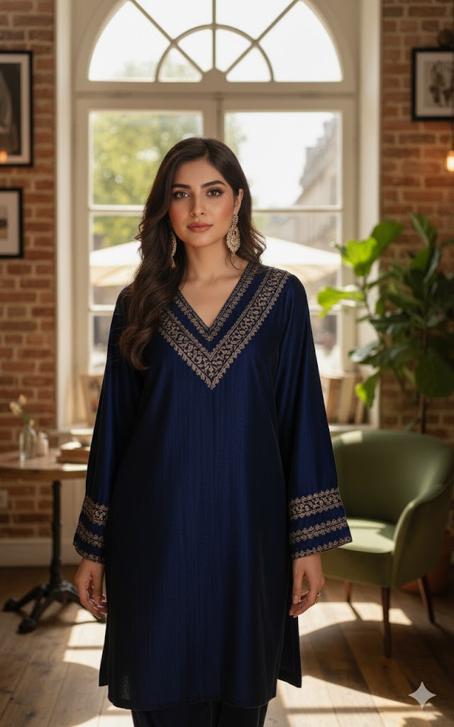 Deep Blue Velvet Kaftan Set