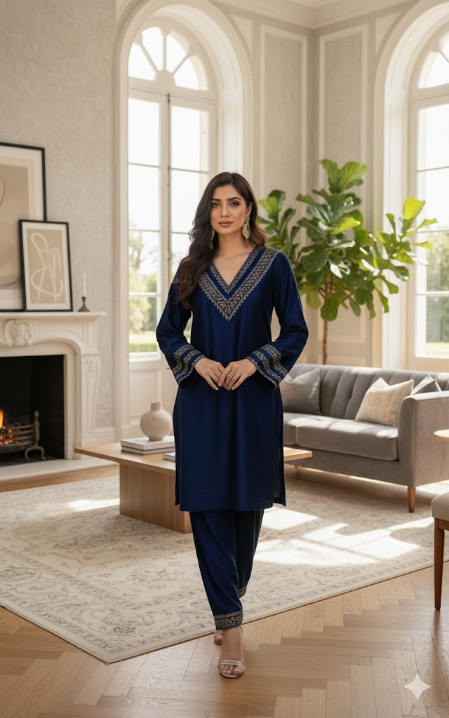 Deep Blue Velvet Kaftan Set